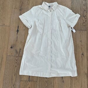 Old Navy Striped Mini Shirt Dress Large Neutral Stripe 100% cotton Tan Sleeve
